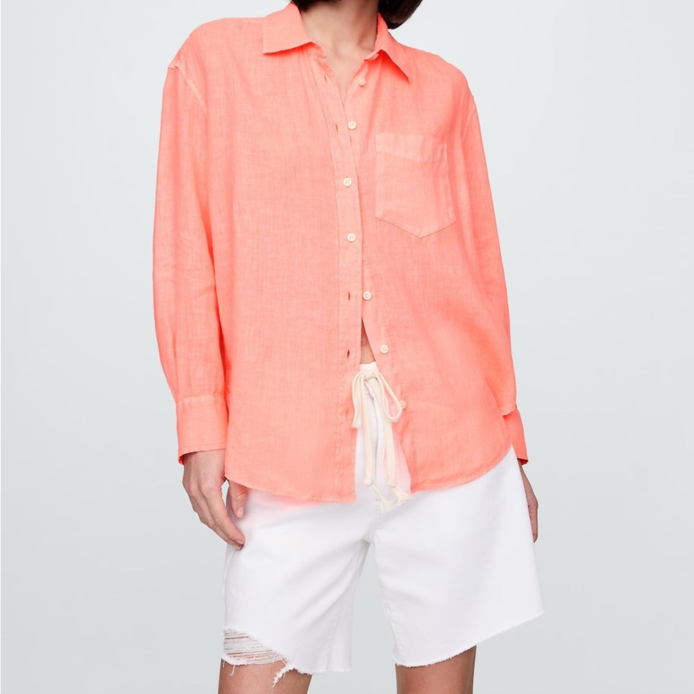 GAP- Women Neon Orange Button-Up Shirt